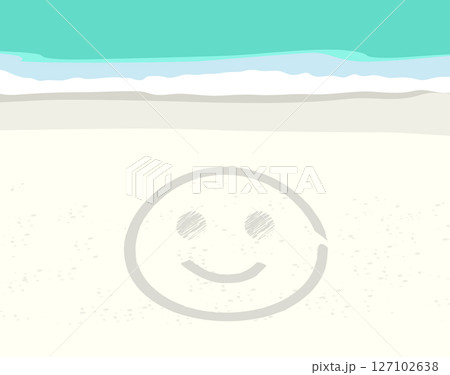 Beach Smiley Face in Sand Cartoon Illustration Background 127102638