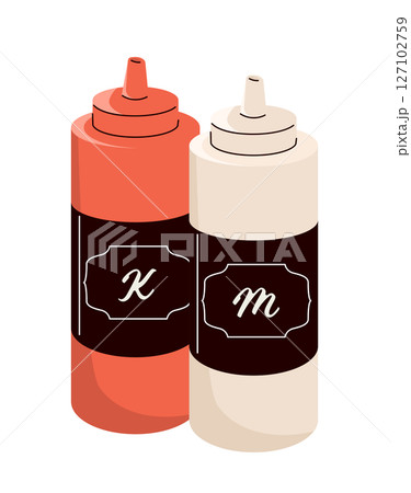 Ketchup and Mayonnaise Bottles Vector Illustration Ketchup and Mayonnaise Bottles Vector Illustration 127102759