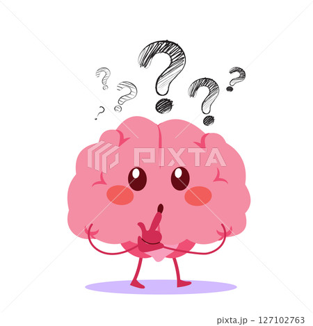 Vector Illustration Of Doubting Brain Character Questions Concept 127102763