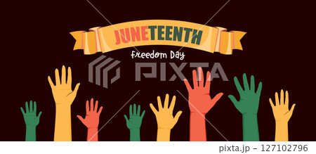 Juneteenth Celebration Hands Dark Background Cartoon Vector Illustration 127102796