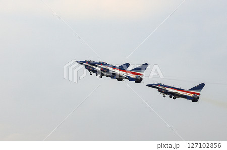 J-10 of China Air Force Aerobatics team on take off formations at airshow in Thailand. J-10 of China Air Force Aerobatics team on take off formations at airshow in Thailand. 127102856