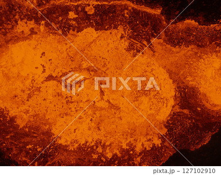 Aerial view of the texture of a solidifying lava field 127102910