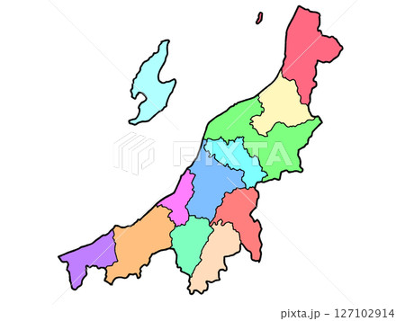 少しゆるい新潟県地図 地域色分け 中部地方 少しゆるい新潟県地図 地域色分け 中部地方 127102914
