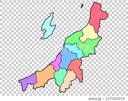 少しゆるい新潟県地図 地域色分け 中部地方 少しゆるい新潟県地図 地域色分け 中部地方 127102914