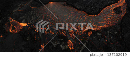 Aerial view of the texture of a solidifying lava field 127102919