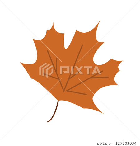 Autumn maple leaf in orange color. Bright and festive fall design element. Vector illustration for print, cards, Thanksgiving, seasonal holidays, floral greetings, farmer's market, stickers. Autumn maple leaf in orange color. Bright and festive fall design element. Vector illustration for print, cards, Thanksgiving, seasonal holidays, floral greetings, farmer's market, stickers. 127103034