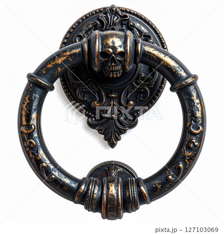 Ornate Black And Gold Metal Skull Door Knocker Ornate Black And Gold Metal Skull Door Knocker 127103069