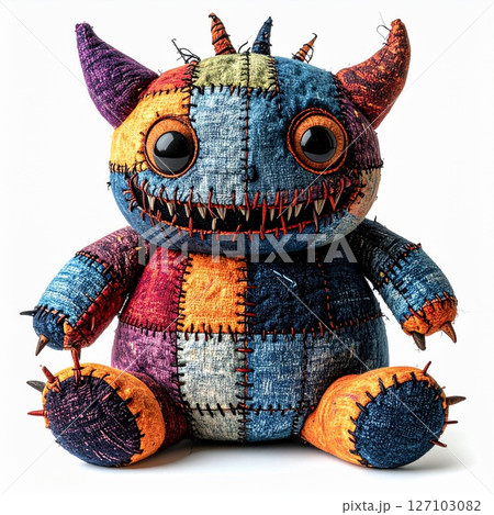 Patchwork Monster Plush Toy with Colorful Stitching 127103082