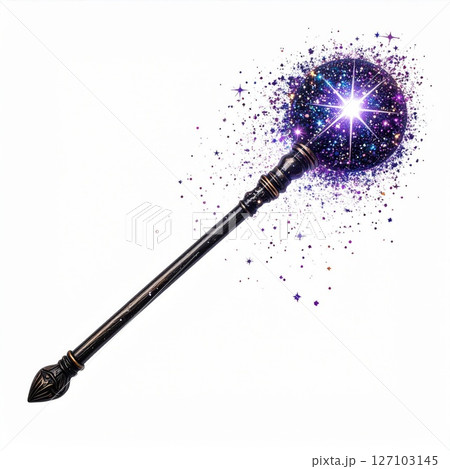 Dark Elegant Magic Wand with Purple Glitter and Cosmic Sparkles 127103145