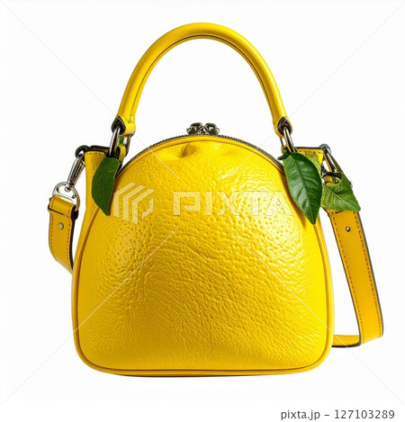 Yellow Lemon Shaped Handbag with Green Leaves 127103289