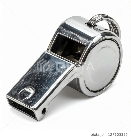Silver Metal Whistle on White Background 127103335