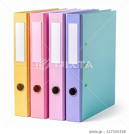 Pastel Colored Lever Arch Files on White Background 127103339