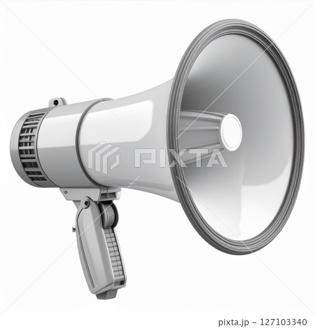White Plastic Megaphone on White Background 127103340