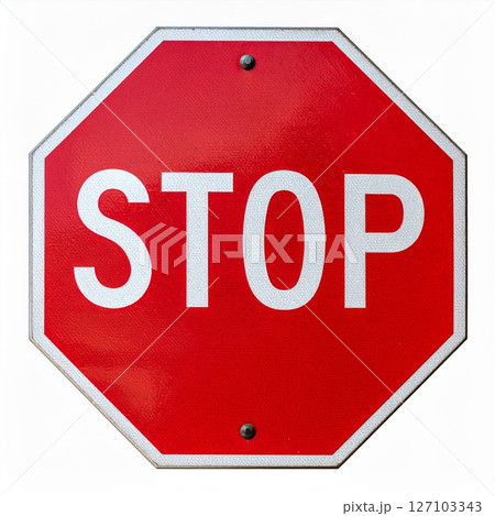 Red Octagonal Stop Sign with White Lettering 127103343