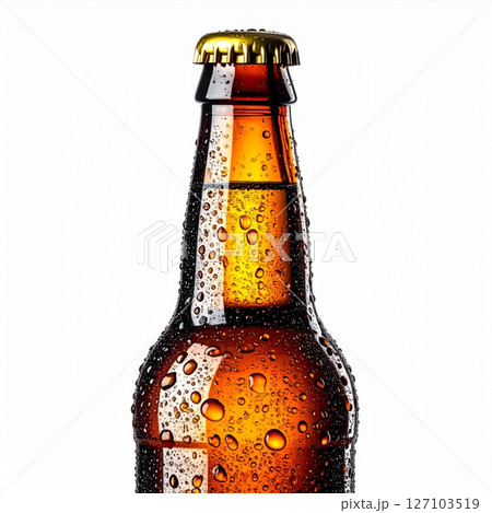 Close-up of a Condensation-Covered Brown Beer Bottle Close-up of a Condensation-Covered Brown Beer Bottle 127103519