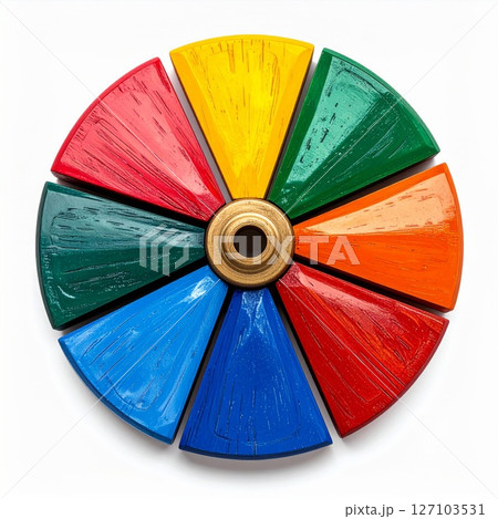 Colorful Wooden Color Wheel on White Background 127103531