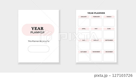 Year planner template with monthly sections for annual organization and goal tracking 127103726