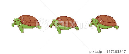 Mosaic pixel art turtle icon with retro sprite style in three different angles Mosaic pixel art turtle icon with retro sprite style in three different angles 127103847