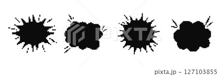 Mosaic bold pixel art ink splashes in black dramatic shapes with unique retro style design 127103855