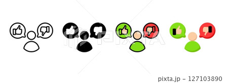 Icon set of feedback variations with thumbs up and down illustrating approval or disapproval 127103890