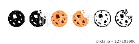 Mosaic pixel art cookies with various bite stages in playful cartoon style Mosaic pixel art cookies with various bite stages in playful cartoon style 127103906