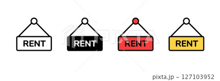 Icon collection of simple rent signs in varied colors and outline styles for easy recognition 127103952