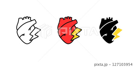 Heart with bold lightning bolt motif in three color variations explores dynamic energy 127103954