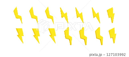Set of yellow lightning bolt symbols in different positions and unique angles Set of yellow lightning bolt symbols in different positions and unique angles 127103992