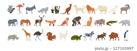 Pixel art animals in a lineup featuring diverse wildlife exhibit 127103997