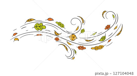 Autumn leaves twirl in the breeze capturing the essence of a whimsical fall season day 127104048
