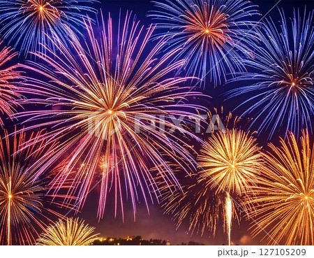 夜空に浮かぶ花火 イラスト 夜空に浮かぶ花火 イラスト 127105209