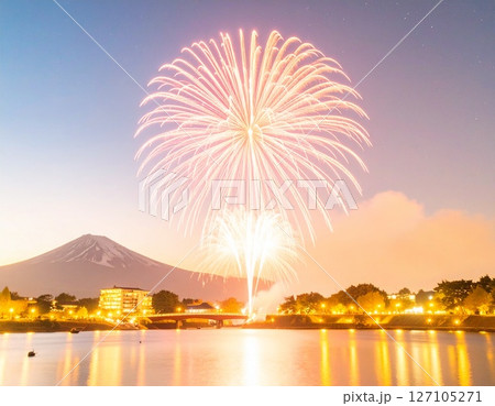 夜空に浮かぶ花火　イラスト 127105271