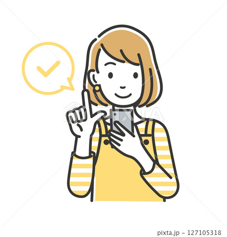 スマートフォンを操作して確認する主婦のイラスト素材 スマートフォンを操作して確認する主婦のイラスト素材 127105318
