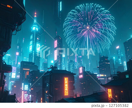 夜空に浮かぶ花火　イラスト 127105382
