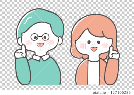 中年男女舉起食指，做出指向的姿勢 127106289