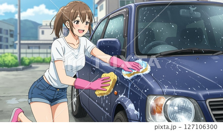 細部まで完璧に！車を磨き上げる女性の情熱 127106300