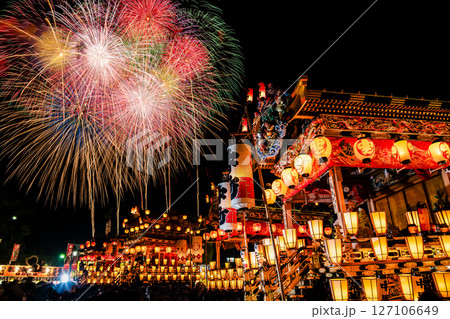 埼玉 秩父夜祭 屋台と花火(合成) 埼玉 秩父夜祭 屋台と花火(合成) 127106649