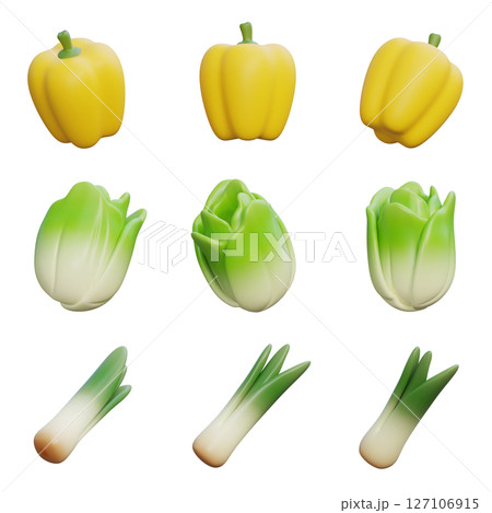 bell pepper paprika cabbage green onion 3D Icon Set 127106915