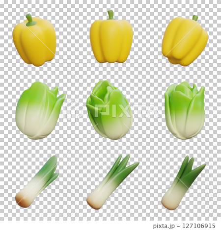 bell pepper paprika cabbage green onion 3D Icon Set 127106915