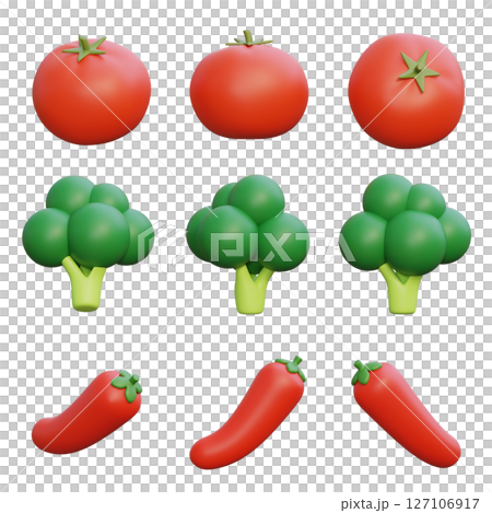 Tomato Broccoli Pepper 3D Icon Set 127106917