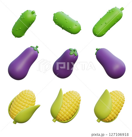 cucumber eggplant corn 3D Icon Set 127106918