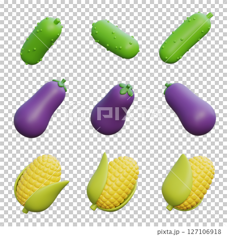 cucumber eggplant corn 3D Icon Set 127106918