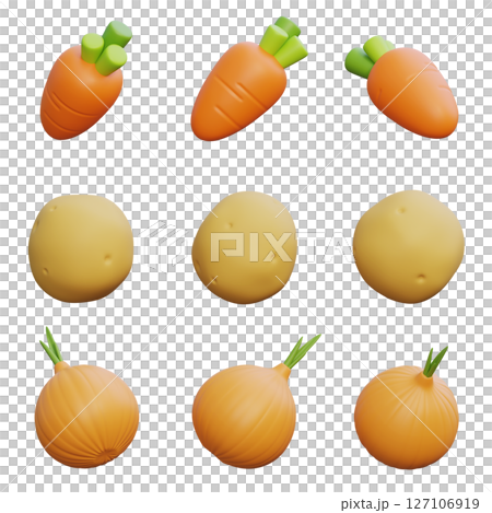 Carrot Potato Onion 3D Icon Set Carrot Potato Onion 3D Icon Set 127106919