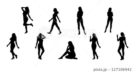 女性ポージングのシルエット素材 127106942