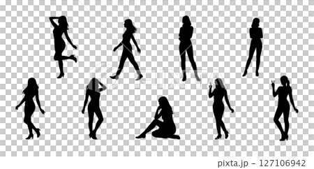 女性ポージングのシルエット素材 127106942