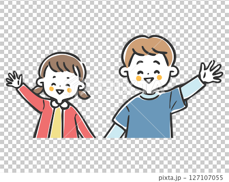 微笑的男孩和女孩的上半身向量 127107055