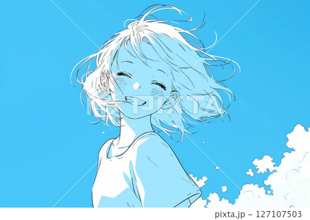 青空と笑顔の女の子イラスト「AI生成画像」 127107503