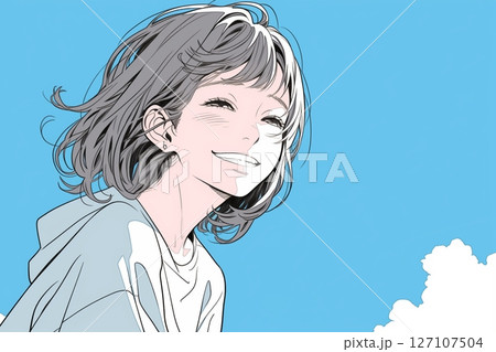 青空と笑顔の女の子イラスト「AI生成画像」 127107504