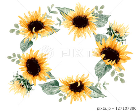 水彩で描いたひまわりのリース 127107880