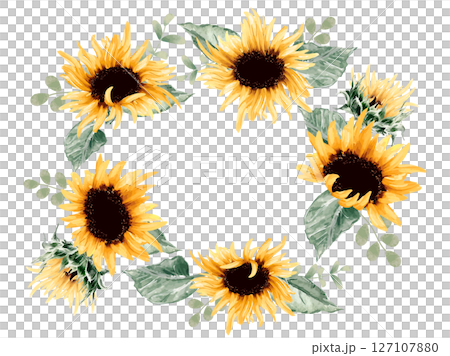 水彩で描いたひまわりのリース 127107880